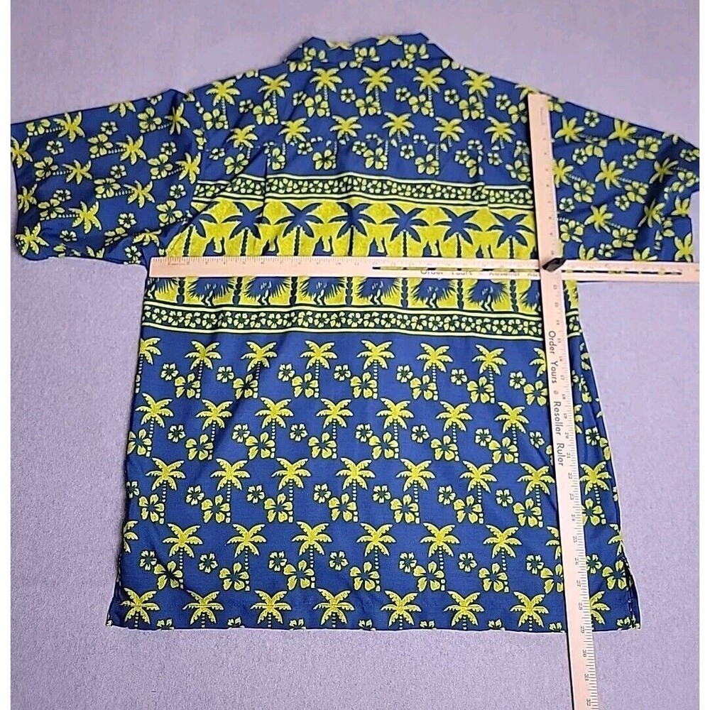 VTG OP Ocean Pacific Hawaiian Shirt Mens L Blue Green Girls Floral Palm Loop - Picture 9 of 12